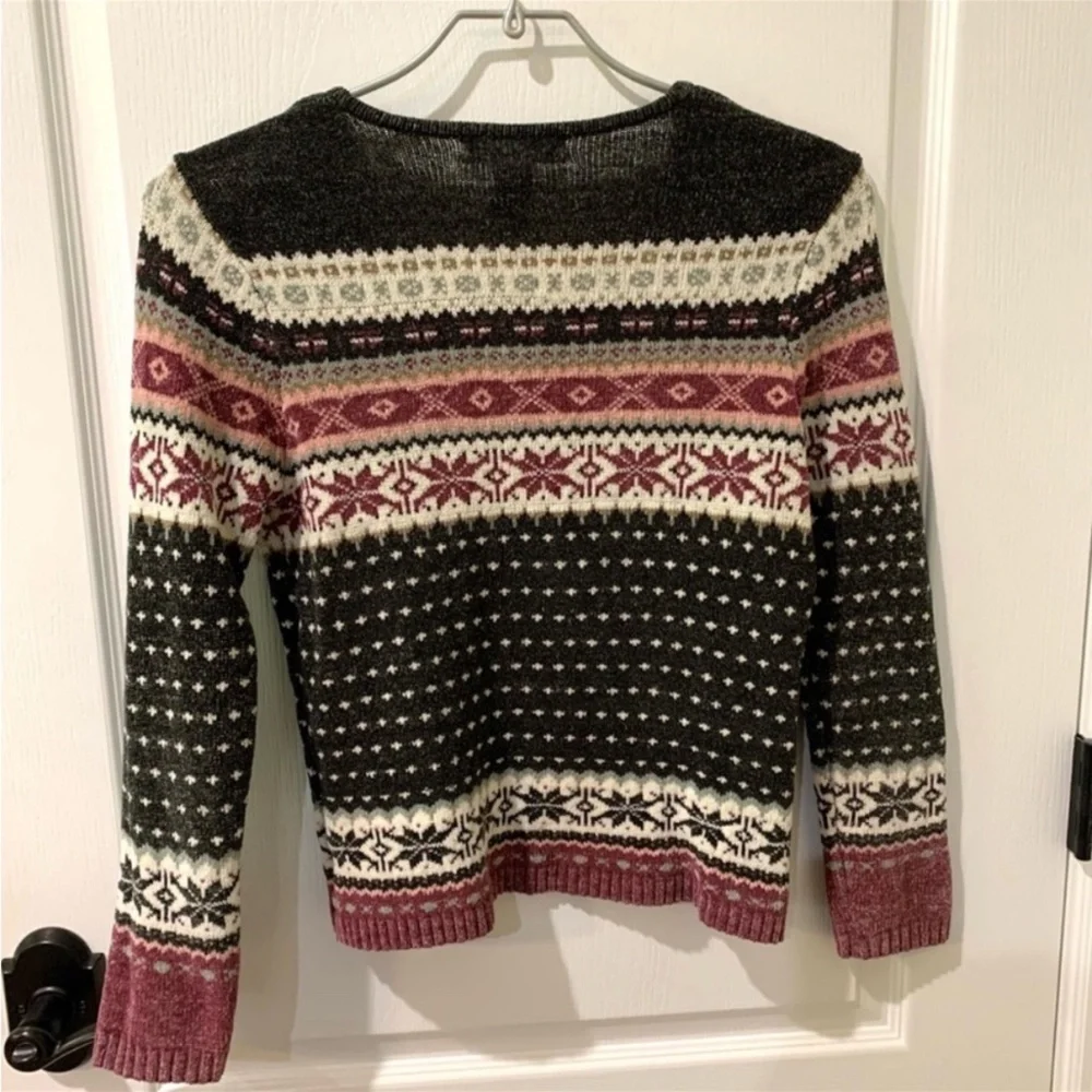 Vintage KIKIT Winter Snowflake V-neck Pullover Sweater Sz L